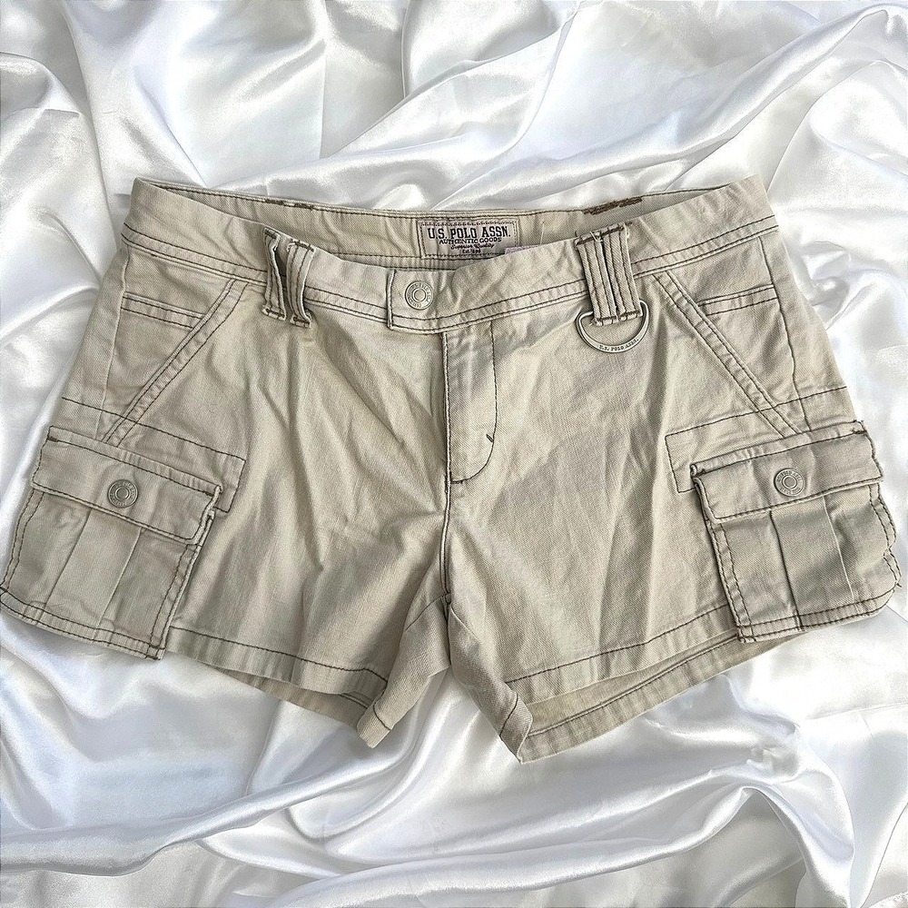 US Polo Assn Khaki Cargo Shorts Womens 9/10 Tan Utility D-Ring Cotton Blend
